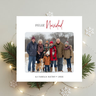 Cartes Pour Fêtes Annuelles Elégante Photo de famille Feliz Navidad Red Christ