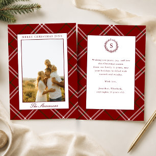 Cartes Pour Fêtes Annuelles Élégante Photo de Noël à Carreaux Rouges Classique