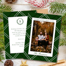 Élégante photo de Noël à carreaux verts classiques