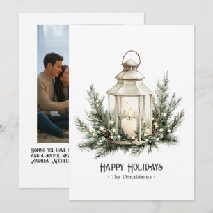Cartes Pour Fêtes Annuelles Élégante photo de Noël avec lanterne et bougie