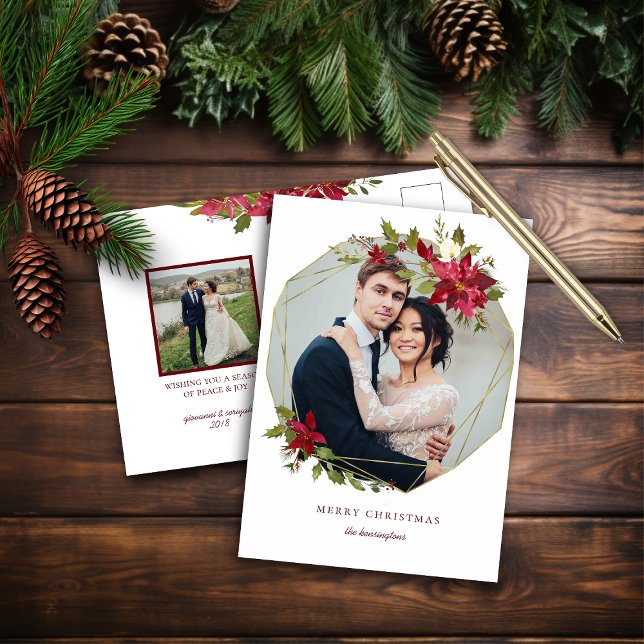 Cartes Pour Fêtes Annuelles Élégante photo de Noël géométrique Wreath Holiday (Elegant Christmas Geometric Wreath Holiday Photo Card)