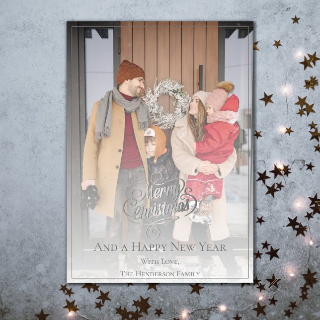 Cartes Pour Fêtes Annuelles Élégante photo de Noël | Gris (Créateur téléchargé)