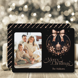 Cartes Pour Fêtes Annuelles Elégante photo de Noël noir et Rose