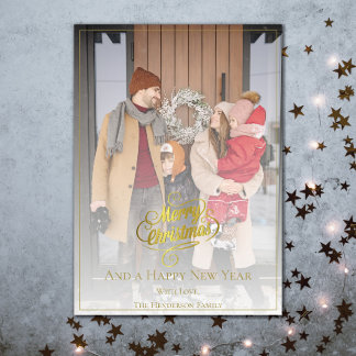 Cartes Pour Fêtes Annuelles Élégante photo de Noël | Or