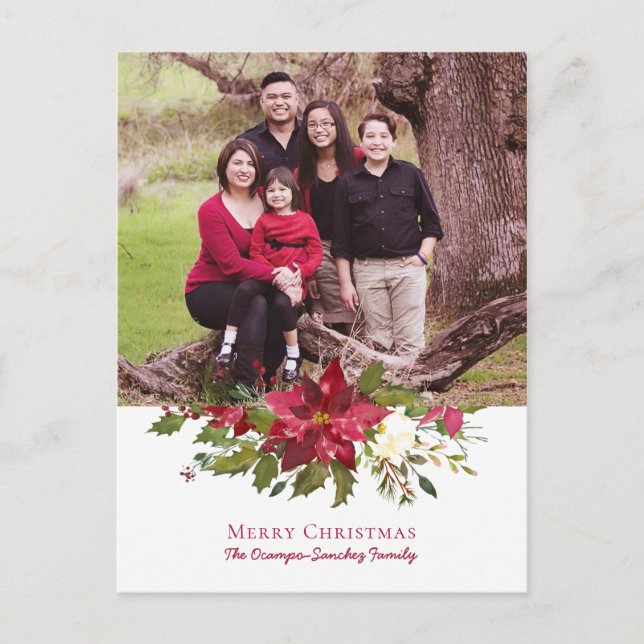 Cartes Pour Fêtes Annuelles Élégante photo de Noël Poinsettia (Devant)