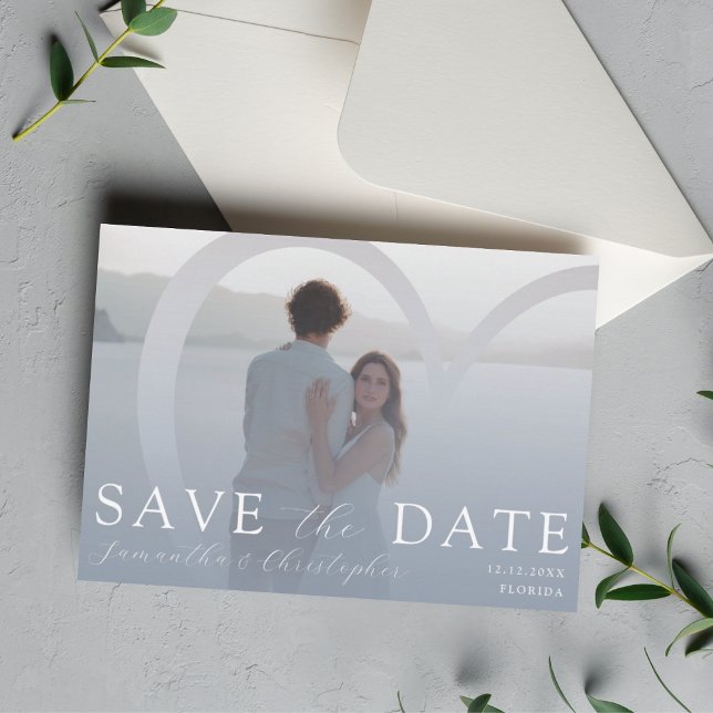 Cartes Pour Fêtes Annuelles Elégante photo Dusty Blue & Silver Heart Mariage (Créateur téléchargé)