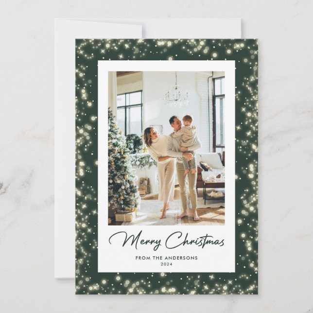 Cartes Pour Fêtes Annuelles Elégante photo Green Merry Christmas Card (Devant)