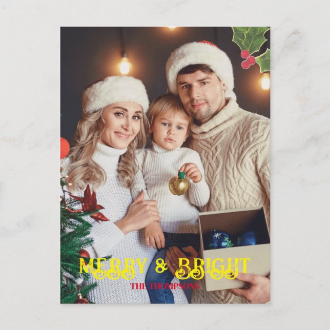 Cartes Pour Fêtes Annuelles Élégante photo Joyeux et Noël brillant (Devant)
