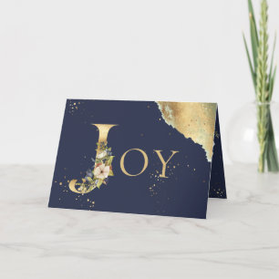 Cartes Pour Fêtes Annuelles Elégante Photo Or Floral Bleu Joie Noël