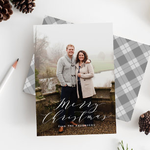 Cartes Pour Fêtes Annuelles Elégante Photo Plaid Grey