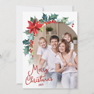 Cartes Pour Fêtes Annuelles Élégante Photo Poinsettia Arc Florale Noël