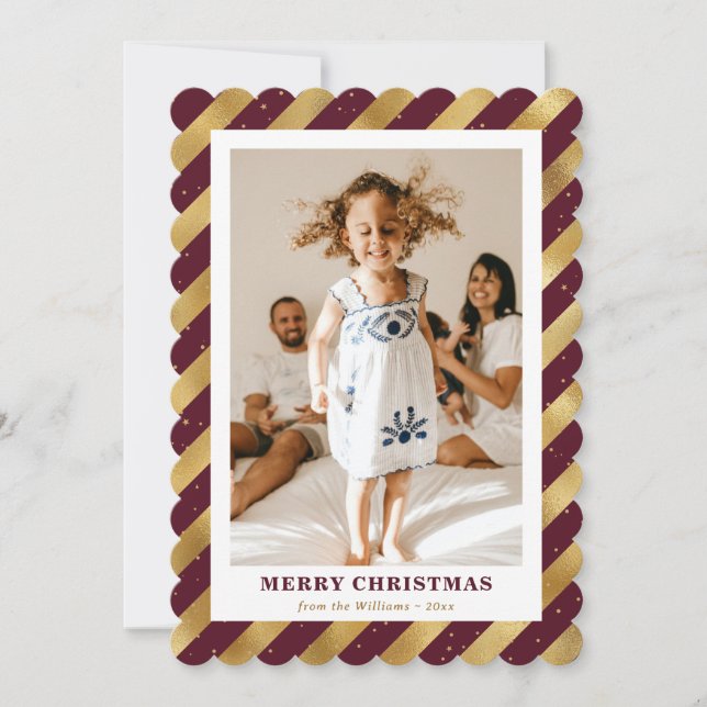Cartes Pour Fêtes Annuelles Élégante photo rouge et or Joyeux Noël (Devant)