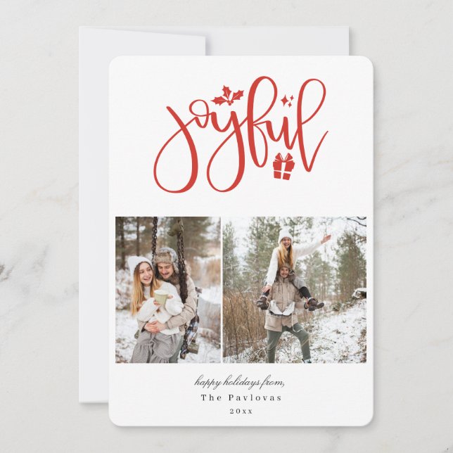 Cartes Pour Fêtes Annuelles Élégante photo rouge joyeux (Devant)