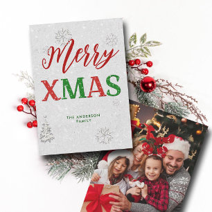Cartes Pour Fêtes Annuelles Elégante Pierre rouge verte Rhinestone Joyeux Noël