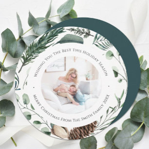 Cartes Pour Fêtes Annuelles Elégante Pin Vert Poudre Wreath Aquarelle Florale
