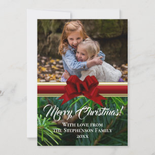 Cartes Pour Fêtes Annuelles Élégante Pine Rouge Bow Photo de Noël
