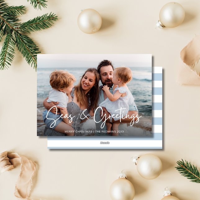 Cartes Pour Fêtes Annuelles Élégante plage photo de famille Noël (Elegant Family Photo Beach Christmas Holiday Card)