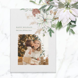 Cartes Pour Fêtes Annuelles Elégante Poinsététie blanche et Pine Photo