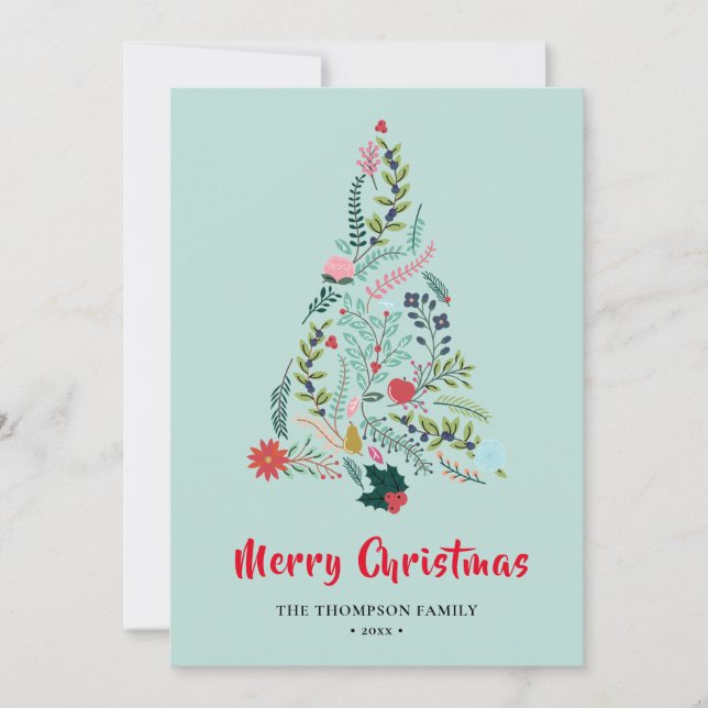 Cartes Pour Fêtes Annuelles Élégante Poinsététie Rouge Pin Floral Noël (Devant)