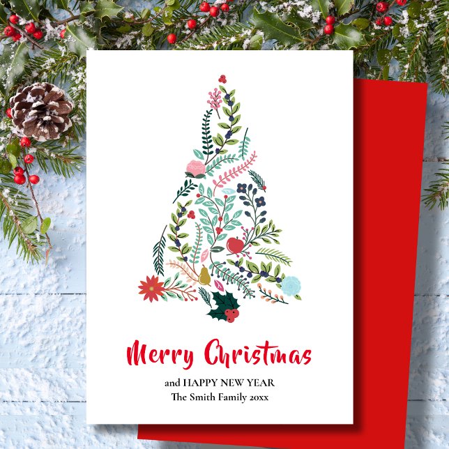 Cartes Pour Fêtes Annuelles Élégante Poinsététie Rouge Pin Floral Noël (Créateur téléchargé)