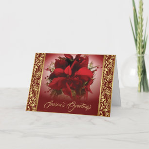 Cartes Pour Fêtes Annuelles Elégante Poinsettia de Noël Rouge & Or