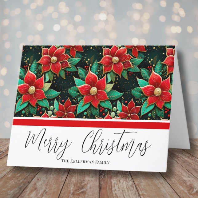 Cartes Pour Fêtes Annuelles Elégante Poinsettia Fleurs Noël (Unique Festive Poinsettia Flowers Christmas Holiday Card )