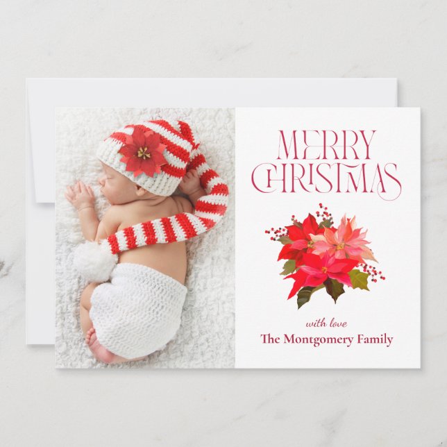 Cartes Pour Fêtes Annuelles Élégante Poinsettia Florale Joyeux Noël Photo (Devant)