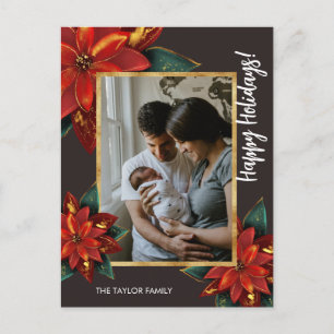 Cartes Pour Fêtes Annuelles Elégante Poinsettia Joyeux Noël Famille Photo