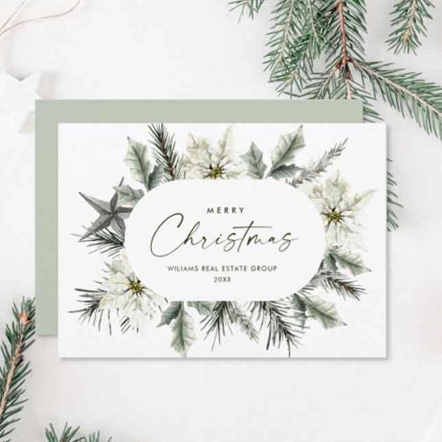 Cartes Pour Fêtes Annuelles Élégante Poinsettia White Noël Entreprise (Créateur téléchargé)