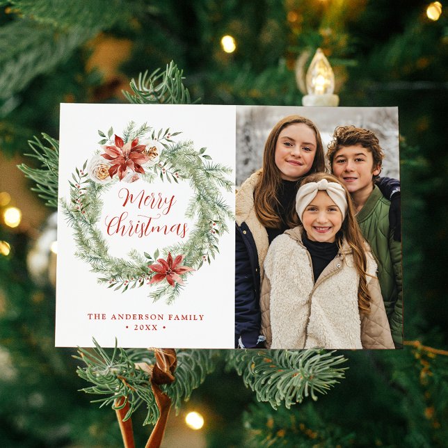 Cartes Pour Fêtes Annuelles Elégante Poinsettias et verdure 2 Photo (Créateur téléchargé)