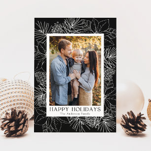 Cartes Pour Fêtes Annuelles Elégante Poinsettias Noires et cônes de pin