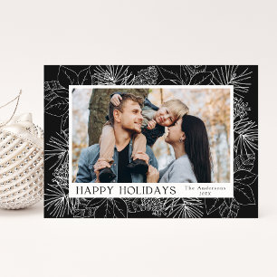 Cartes Pour Fêtes Annuelles Elégante Poinsettias Noires et cônes de pin
