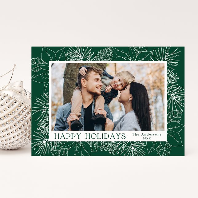 Cartes Pour Fêtes Annuelles Elégante Poinsettias vertes et Pinecones Photo (Créateur téléchargé)