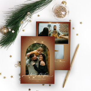 Cartes Pour Fêtes Annuelles Élégante poussière d'or 3 photos Joyeux Noël