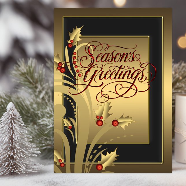 Cartes Pour Fêtes Annuelles Elégante Red Gold Holly Christian Christmas Card (Beautiful red black and gold Christmas card with scripture verses on the inside.)