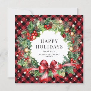 Cartes Pour Fêtes Annuelles Élégante Red Plaid Christmas Wreath Business