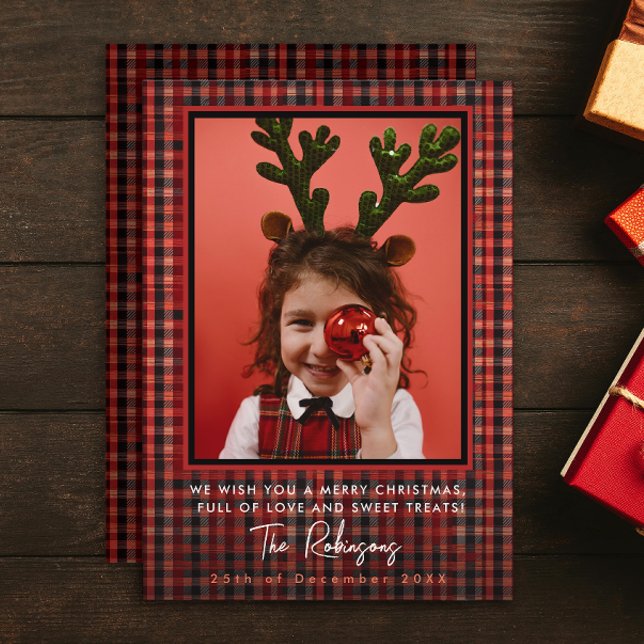 Cartes Pour Fêtes Annuelles Elégante Red Tartan Plaid Christmas Company Photo (Créateur téléchargé)