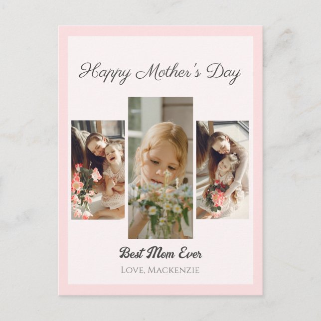 Cartes Pour Fêtes Annuelles Élégante Sweet Pink Bonne mère Jour Trois photo (Devant)