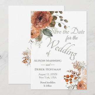 Cartes Pour Fêtes Annuelles Élégante Terracotta Floral Wedding Enregistrer la