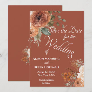 Cartes Pour Fêtes Annuelles Élégante Terracotta Floral Wedding Enregistrer la