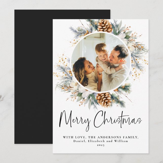 Cartes Pour Fêtes Annuelles Élégante typographie botanique Script Noël (Devant / Derrière)