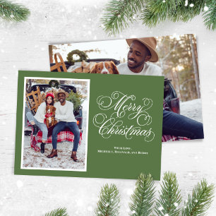 Cartes Pour Fêtes Annuelles Élégante Typographie de Noël Photo Verte Script
