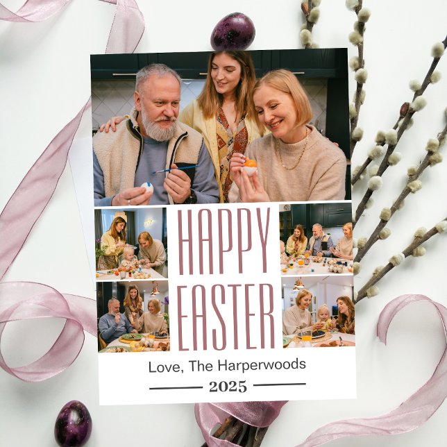 Cartes Pour Fêtes Annuelles élégante Typographie Famille Pâques Cinq photos (Créateur téléchargé)