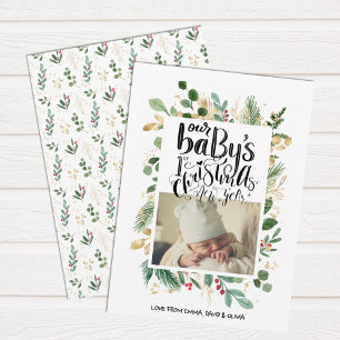 Cartes Pour Fêtes Annuelles Elégante verdure Berry Or Baby First Christmas