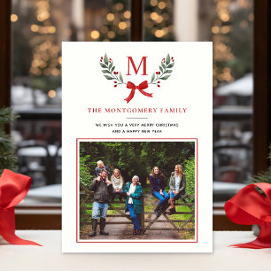 Cartes Pour Fêtes Annuelles Élégante verdure botanique Holly Flat