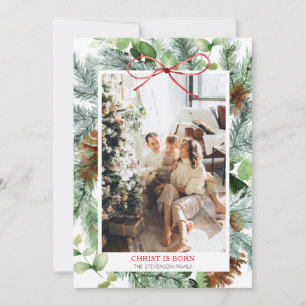 Cartes Pour Fêtes Annuelles Élégante verdure de Noël Christ est né Photo
