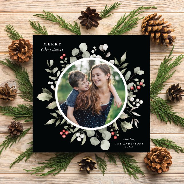 Cartes Pour Fêtes Annuelles Élégante verdure hivernale Wreath 1 Photo (Créateur téléchargé)