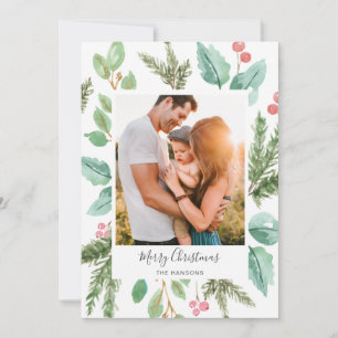 Cartes Pour Fêtes Annuelles Élégante verdure Holly Photo Joyeux Noël