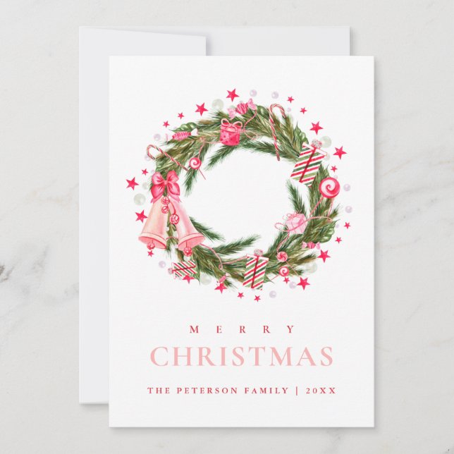 Cartes Pour Fêtes Annuelles Élégante verdure Holly Wreath Joyeux Noël (Devant)