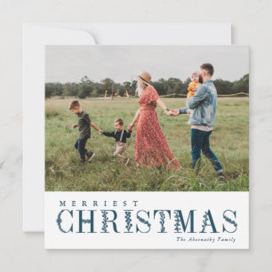 Cartes Pour Fêtes Annuelles Élégante verdure Lettres de Noël bleu Photo